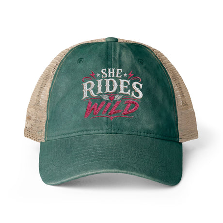 Women's Washed Mesh-Back Cap She Rides Wild Embroidered Printify