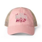 Women's Washed Mesh-Back Cap She Rides Wild Embroidered