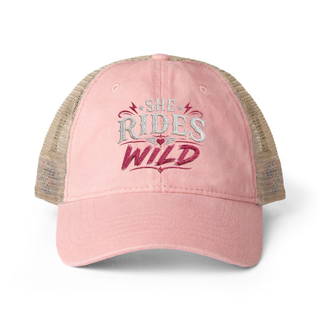 Women's Washed Mesh-Back Cap She Rides Wild Embroidered Printify