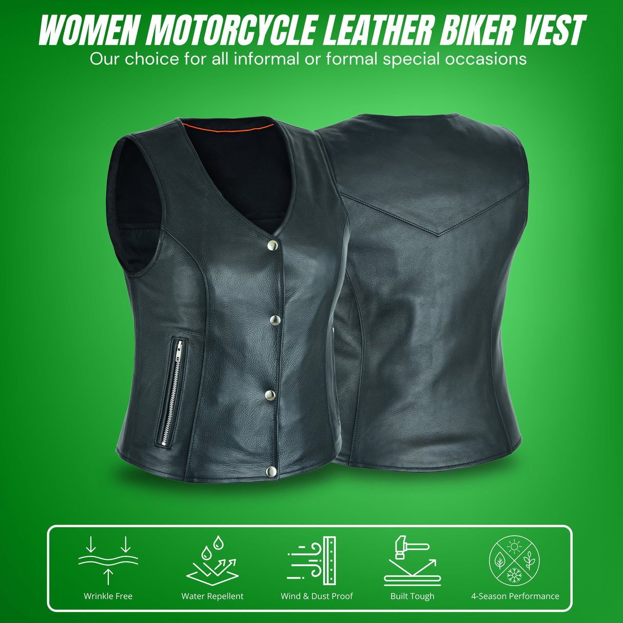 Women's Motorcycle Ladies Basic Gun Pocket Leather Vest
