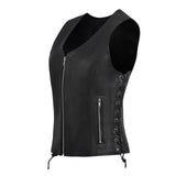 WCWV55841SPT Black Women's Side Lace Front Zipper leather motorcycle Vest