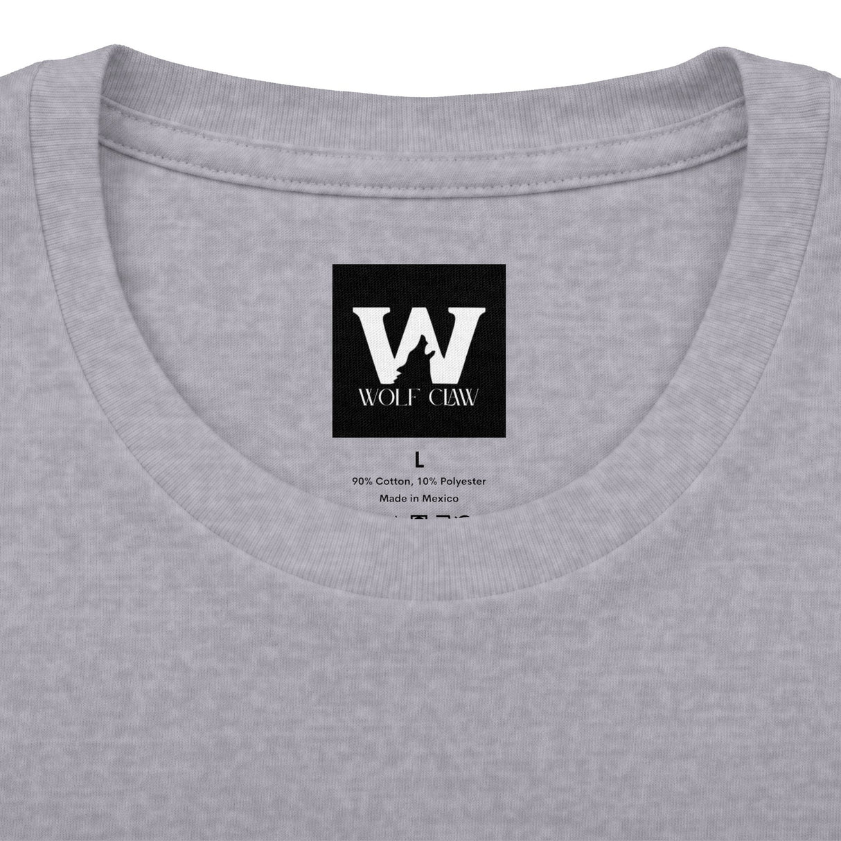 Heather grey crew neck tee with Wolf Claw logo patch centered at chest