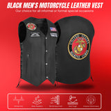 Marine Black Men's Genuine 7 Pocket Motorcycle Biker Leather Vest