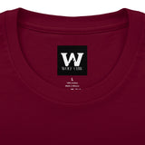 Burgundy crew neck T-shirt with WOLF CLAW logo at center front