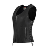 WCWV55841SPT Black Women's Side Lace Front Zipper leather motorcycle Vest
