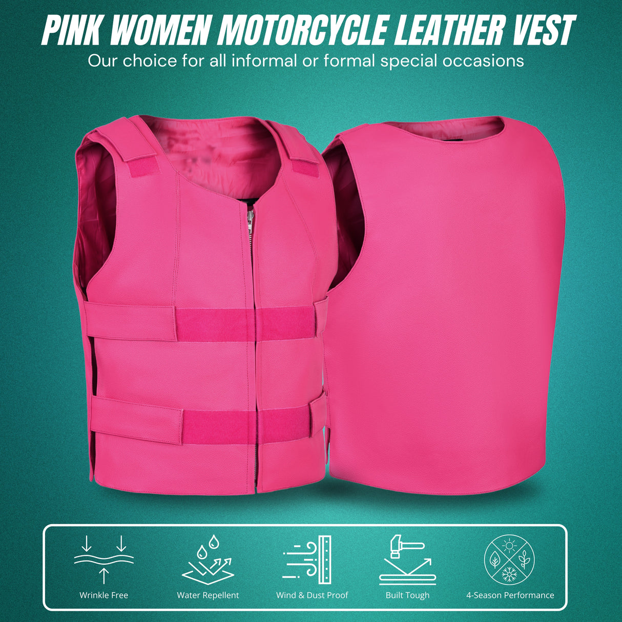 WCWV54941HOT PINK Women hot pink bullet proof style leather Vest women biker club