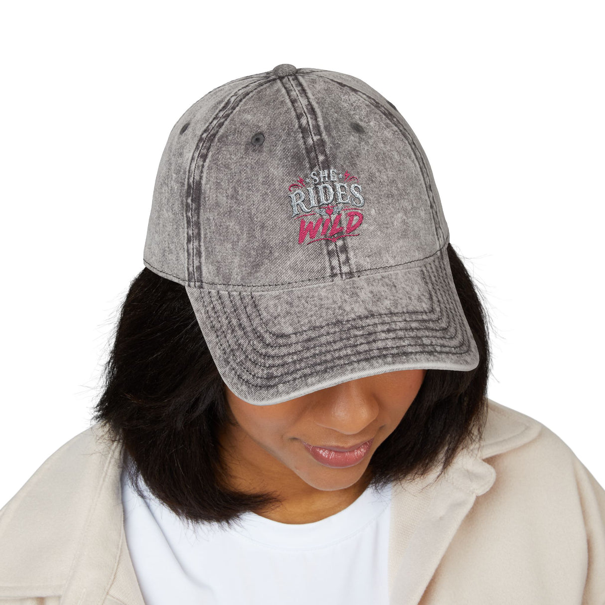 Vintage Embroidered Cap — "She Rides Wild" Retro Baseball Hat - Hats - Product View 11