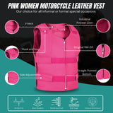 WCWV54941HOT PINK Women hot pink bullet proof style leather Vest women biker club