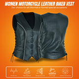 WCWV95641BLING Women's Bling leather motorcycle vest - Rhinestone detail Gun Pocket, Side Lace, Single Panel back, Snap front Biker