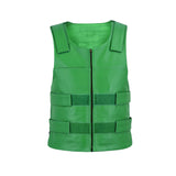 Men Bulletproof Style Tactical Street Leather Vest - Zippered For Biker Club