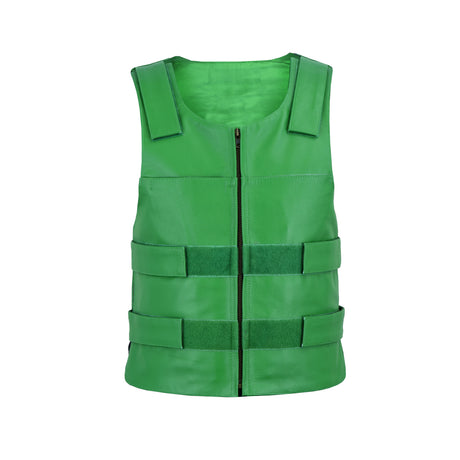 Men’s Bulletproof Style Tactical Street Leather Vest Zippered Motorcycle Biker Club Vest - Men Leather Vests - Back View