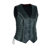 WCWV95641BLING Women's Bling leather motorcycle vest - Rhinestone detail Gun Pocket, Side Lace, Single Panel back, Snap front Biker