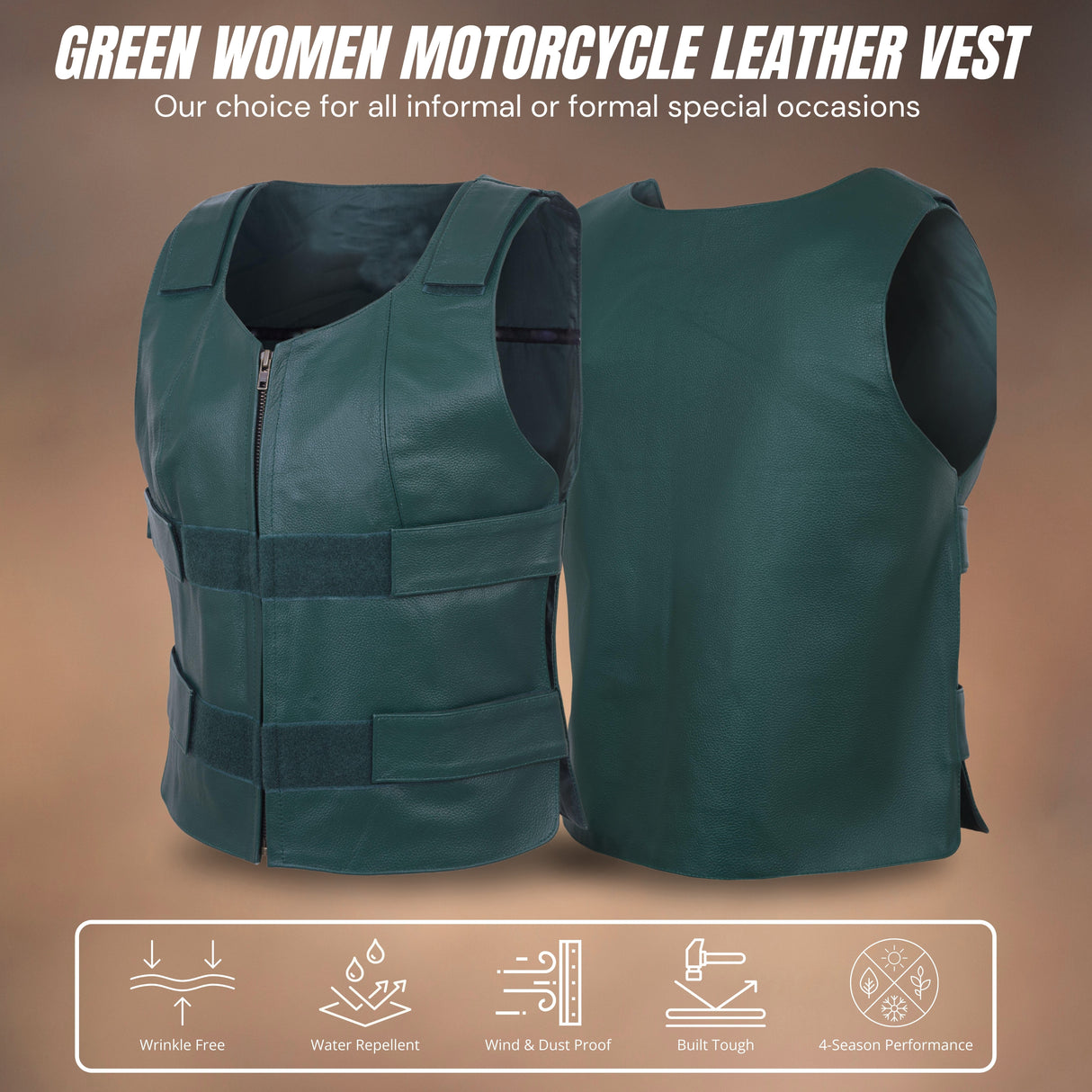 WCWV54941Hunter Green Emerald Green Women Bullet Proof style Leather Motorcycle Vest for SOA bikers Club