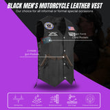 Navy Black Men's Genuine 7 Pocket Motorcycle Biker Leather Vest