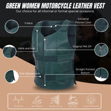 WCWV54941Hunter Green Emerald Green Women Bullet Proof style Leather Motorcycle Vest for SOA bikers Club