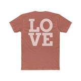Rust crew tee with large “LOVE” block graphic on the front