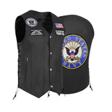 Navy Black Men's Genuine 7 Pocket Motorcycle Biker Leather Vest