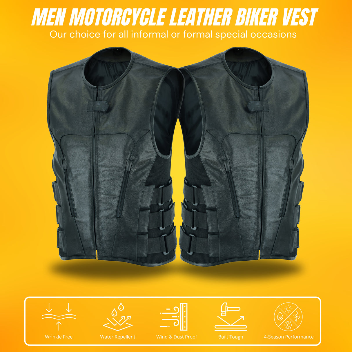 Men's Motorcycle Swat Team Style Leather Vest