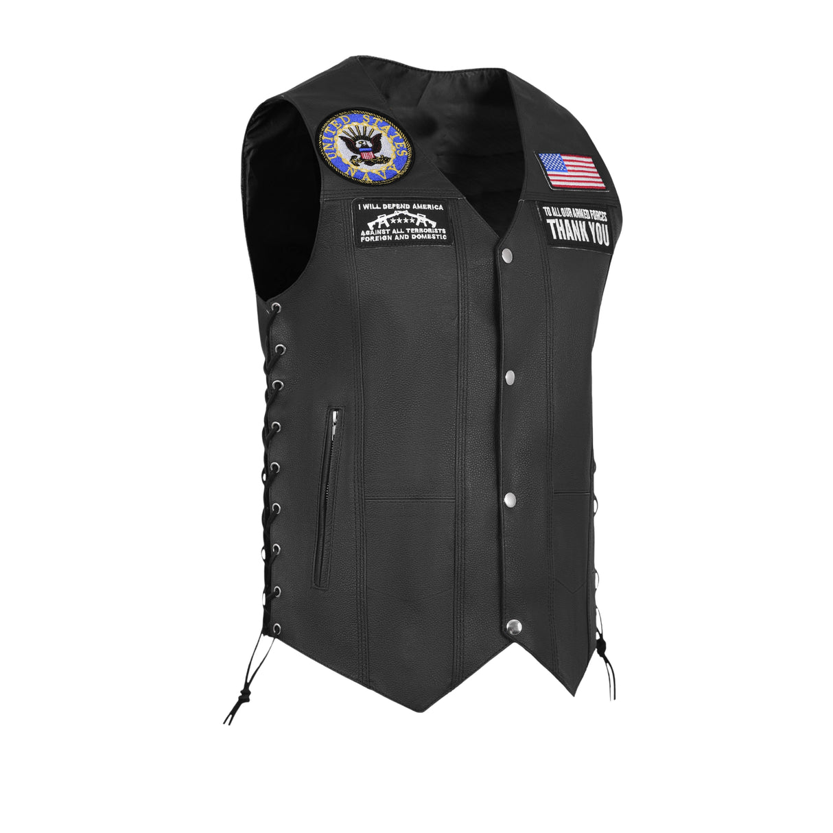 Navy Black Men's Genuine 7 Pocket Motorcycle Biker Leather Vest