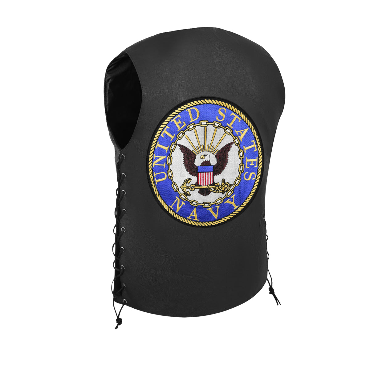 Navy Black Men's Genuine 7 Pocket Motorcycle Biker Leather Vest