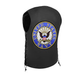 Navy Black Men's Genuine 7 Pocket Motorcycle Biker Leather Vest