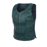 WCWV54941Hunter Green Emerald Green Women Bullet Proof style Leather Motorcycle Vest for SOA bikers Club