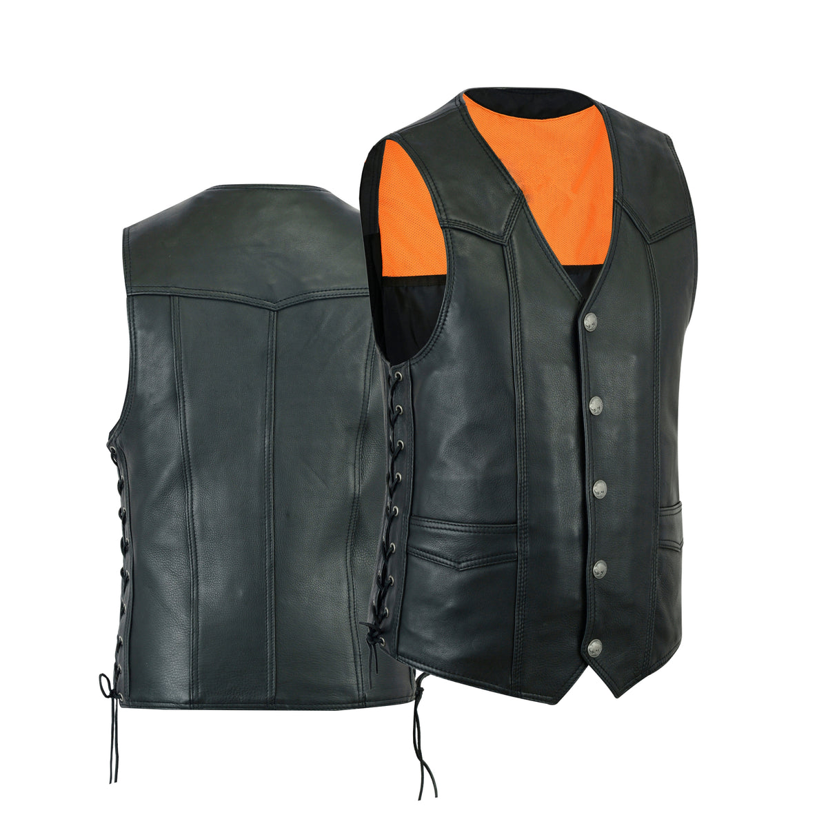 Men’s Classic Cowhide Leather Motorcycle Vest Side Lace with Gun Pockets