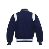 Navy Blue Wool Varsity Jacket With white Shoulder Inserts