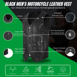 Men's Black Leather Classic V-Neck Motorcycle Rider Vest