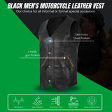 Men's Black Leather Classic V-Neck Motorcycle Rider Vest