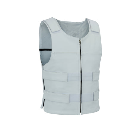Men’s White Bulletproof Style Premium Buffalo Milled Leather Motorcycle Vest