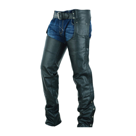 Basic Classic Style Leather Motorcycle Chap for Motorcycle Riding Plain Easy Fit Black