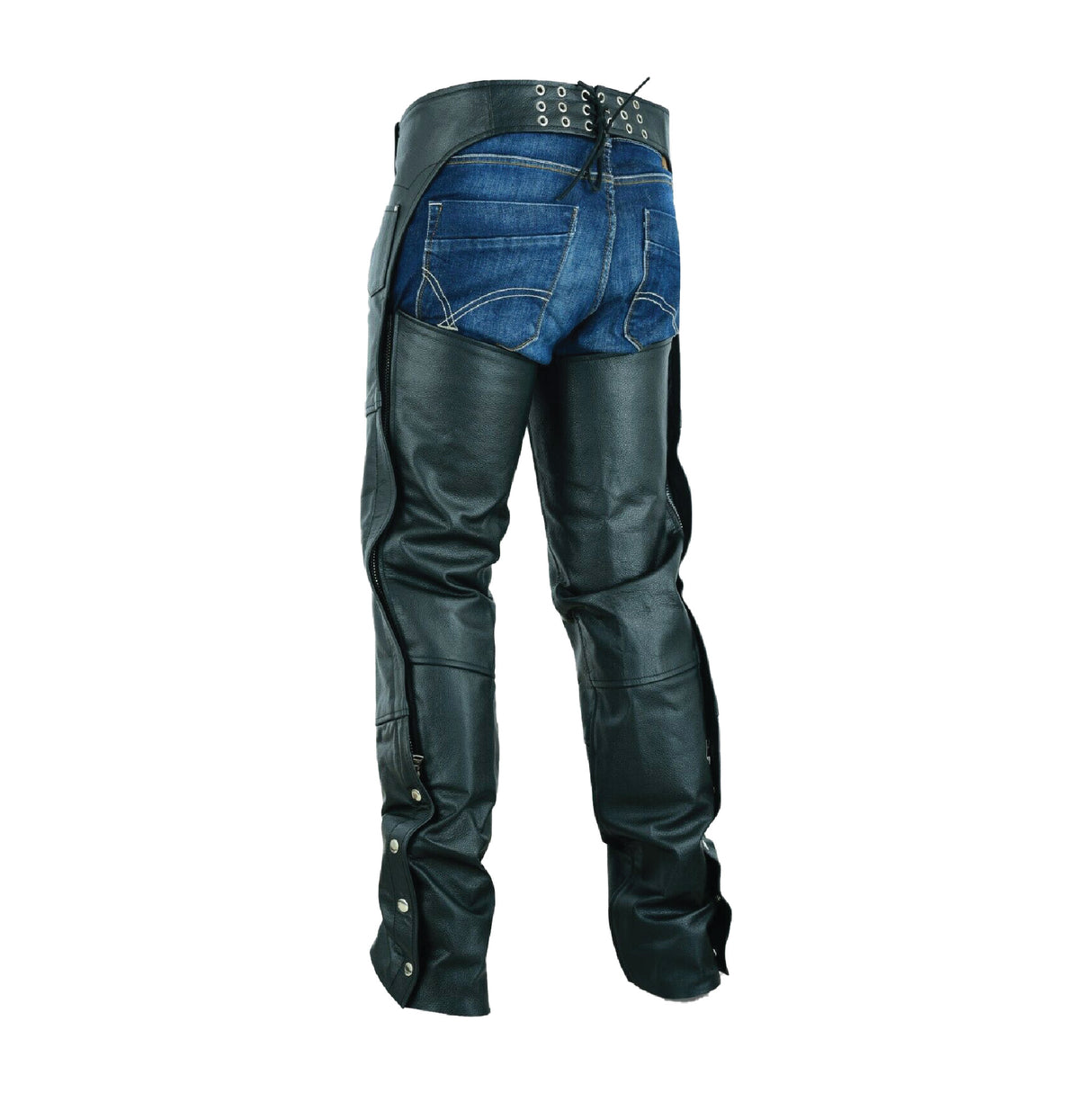 Basic Classic Style Leather Motorcycle Chap for Motorcycle Riding Plain Easy Fit Black