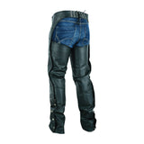 Basic Classic Style Leather Motorcycle Chap for Motorcycle Riding Plain Easy Fit Black