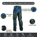 Basic Classic Style Leather Motorcycle Chap for Motorcycle Riding Plain Easy Fit Black