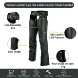 Low rise Ladies Motorcycle Leather Chaps Studded Women Biker