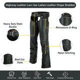 Low rise Ladies Motorcycle Leather Chaps Studded Women Biker