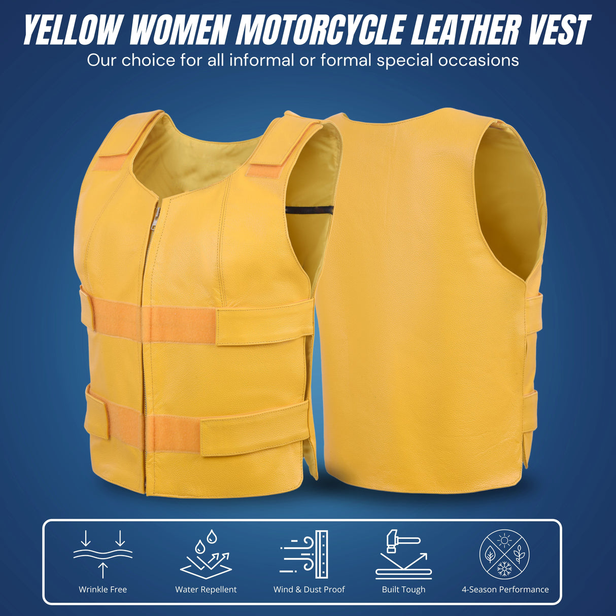 Women Yellow bullet proof style leather vest- for biker club (WCWV54941)