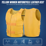 Women Yellow bullet proof style leather vest- for biker club (WCWV54941)