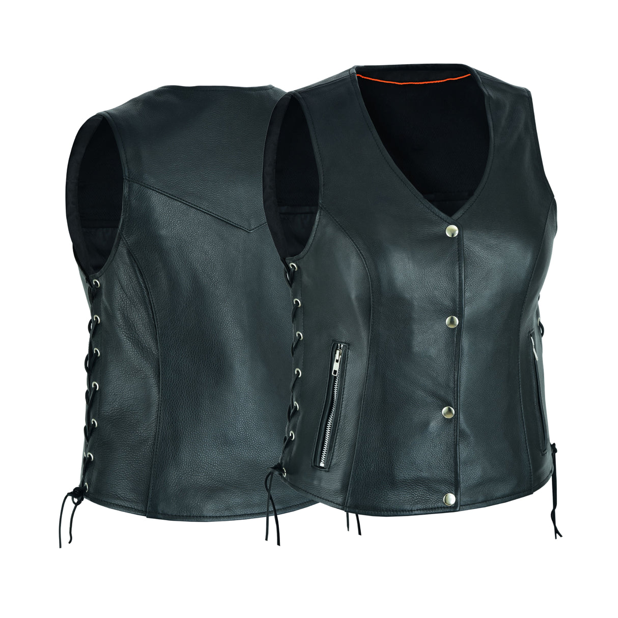 Black Women's Lace up side leather motorcycle vest