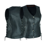 Black Women's Lace up side leather motorcycle vest