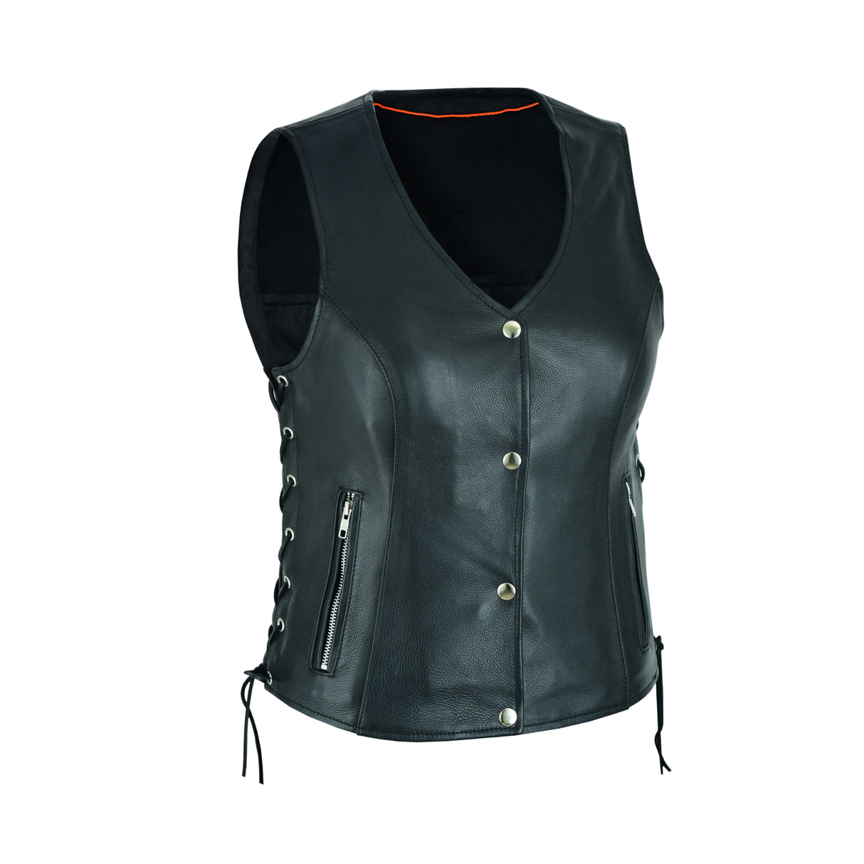 Black Women's Lace up side leather motorcycle vest