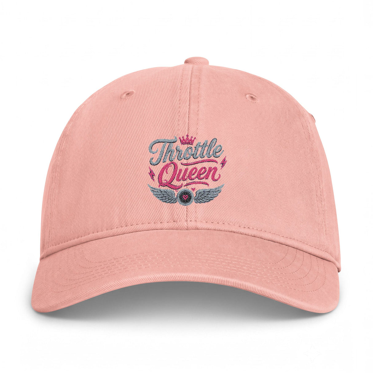 Throttle Queen Embroidered Cap — Vintage Coastal Washed Baseball Hat Printify