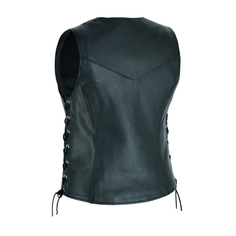 Black Women's Lace up side leather motorcycle vest