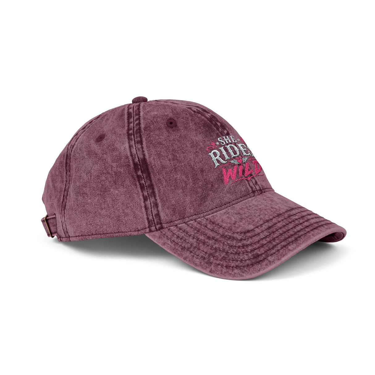 Vintage Embroidered Cap — "She Rides Wild" Retro Baseball Hat - Hats - Product View 22