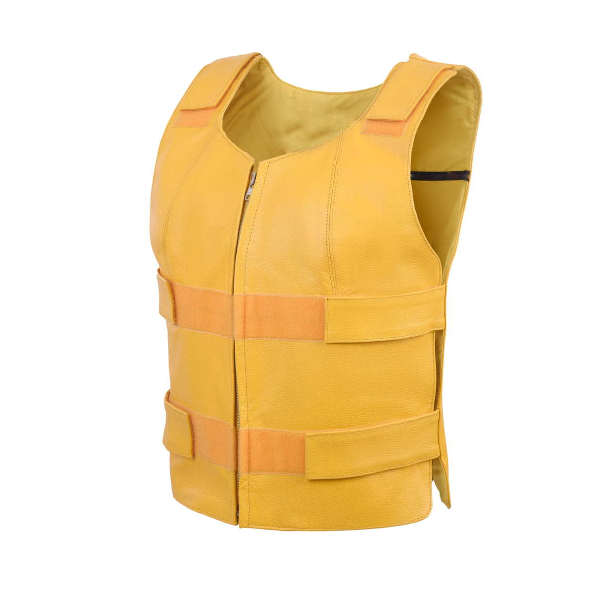 Women Yellow bullet proof style leather vest- for biker club (WCWV54941)