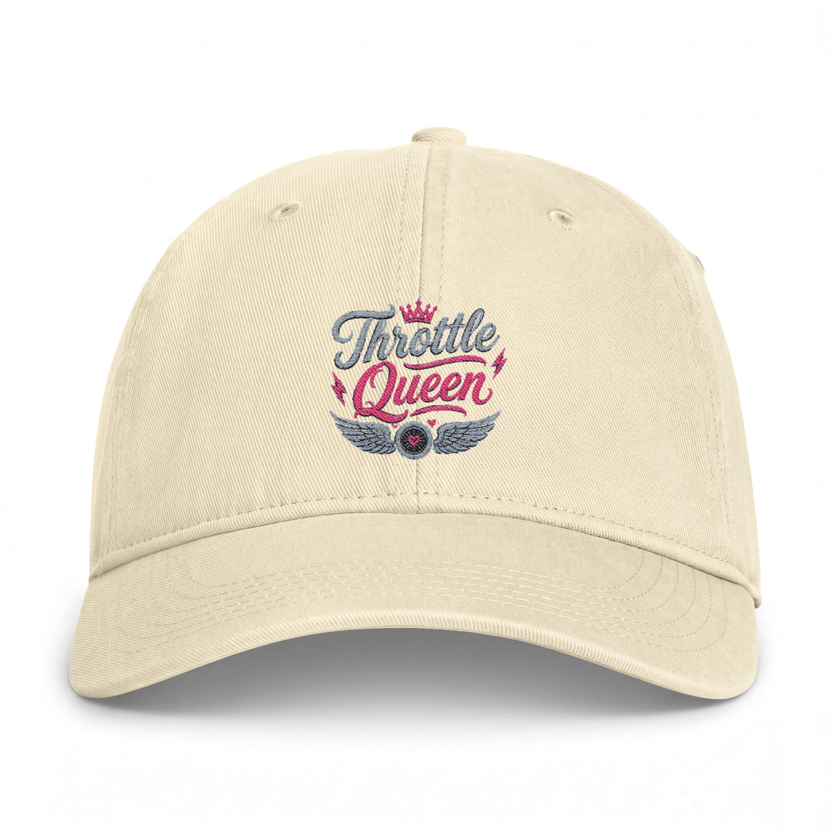 Throttle Queen Embroidered Cap — Vintage Coastal Washed Baseball Hat Printify