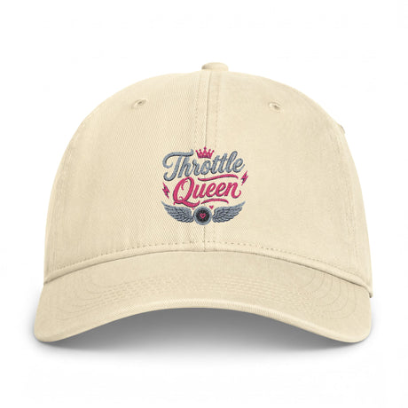 Throttle Queen Embroidered Cap — Vintage Coastal Washed Baseball Hat
