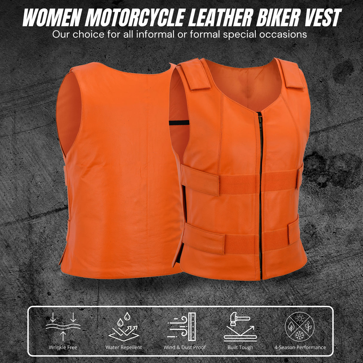 WCWV54941Orange Women Orange Bullet Proof Leather Vest
