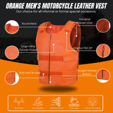 Men's Orange Bulletproof Style Leather Vest – Perfect for Biker Clubs.